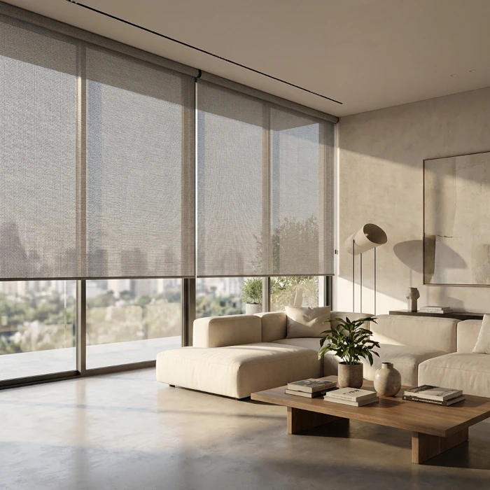 Custom roller blinds for large terrace windows in Fuengirola apartment