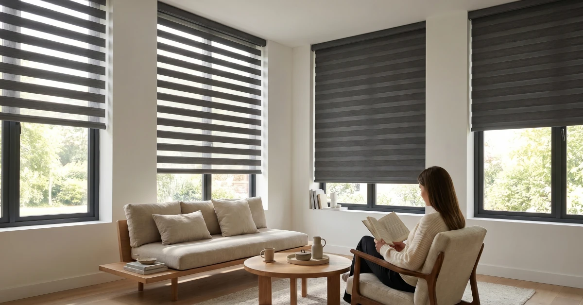 Buy day and night blinds in Málaga at the best price. Premium zebra and Vision blinds made to measure with free installation across the Costa del Sol.