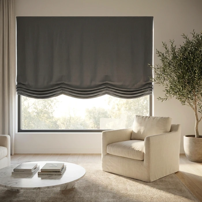 Soft linen Roman shades custom made in Málaga