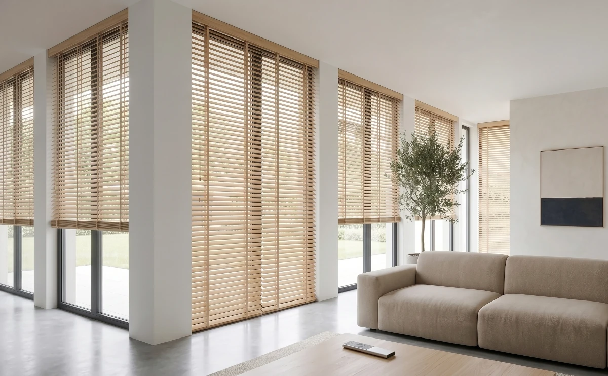 Wooden Venetian blinds in stylish Costa del Sol apartment