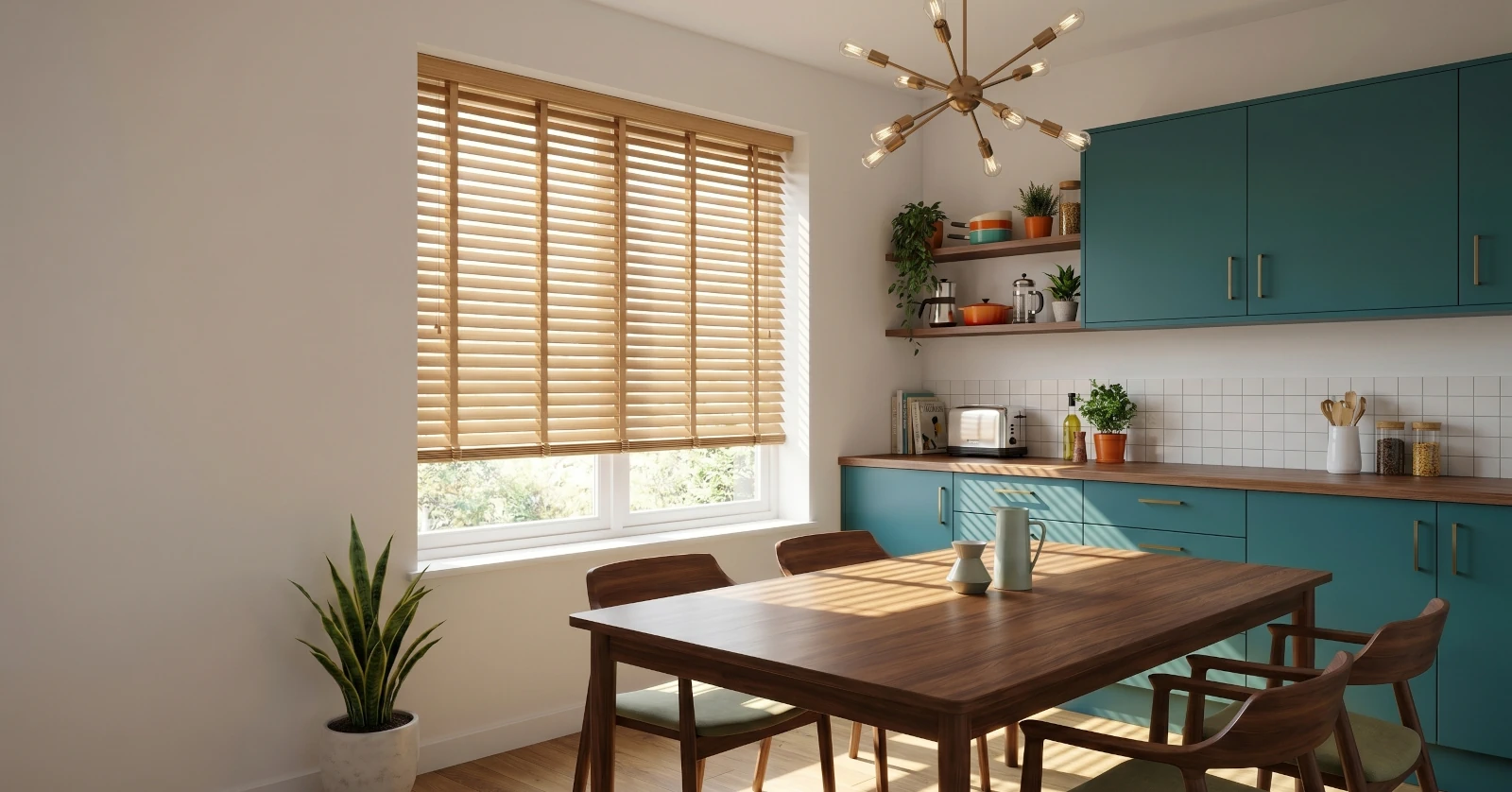 Made-to-measure wood Venetian blinds in modern Málaga living room